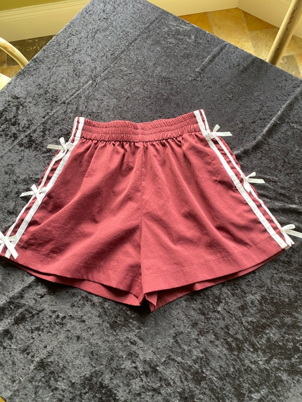 Women's Wine Athletic Shorts with White Side Tape
